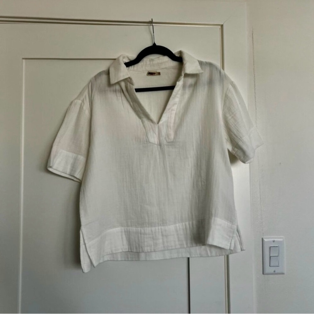 Faherty White Dream Gauze Wren Organic Cotton Top - Picture 4 of 5
